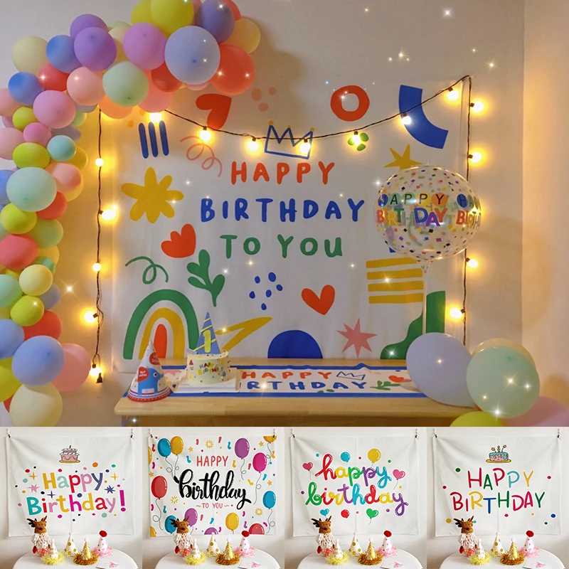 Ins Hanging Cloth Party Background Happy Birthday Tapestry Decor Cloth Children Room Wall Cute Tapestry Home Decor Photo Props tapestry decor