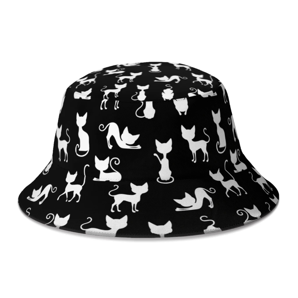 White Cat Cats Cute Meow Cappello Da Pescatore Per Donna Uomo Adolescente Pieghevole Bob Cappelli Da Pesca Panama Cap Streetwear