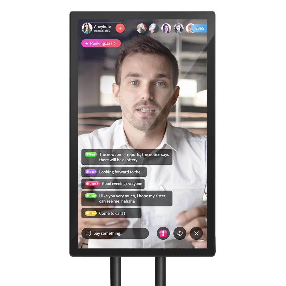 

21.5 32 43 inch advertising displays vertical smart streaming broadcast equipment stand live interactive screen