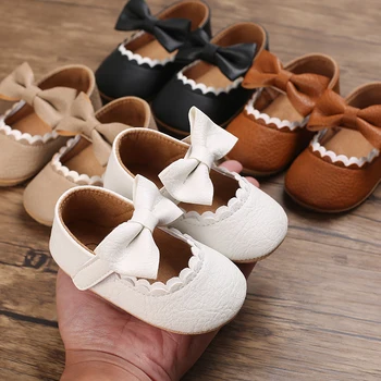 Four Seasons Fashion Classic Baby Shoes Girls' PU Bow Princess Shoes Baby Casual First Step Shoes invecchiato 0-1 1