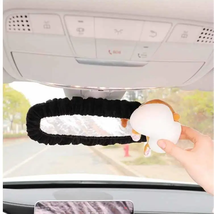 Car Rearview Mirror Cover Decorative Short Velvet Cute Cartoon panda Korean Version Reverse Mirror Cover Car Interior Supplies