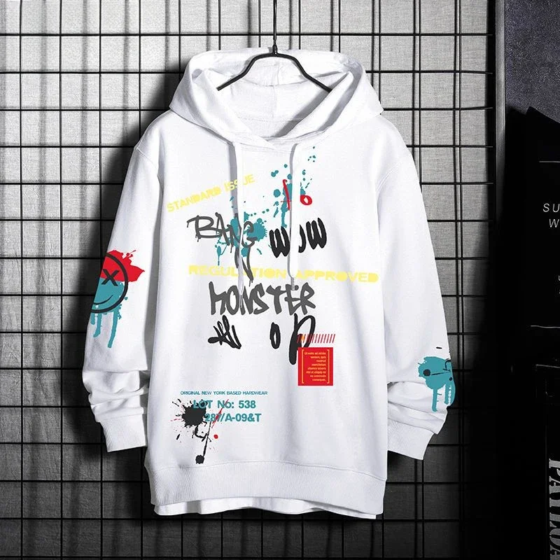 

Sweatshirt for Men Print Anime Blue Hip Hop Male Clothes Hooded New Rock Hoodies Manga Pastel Color Welcome Deal Autumn Emo In