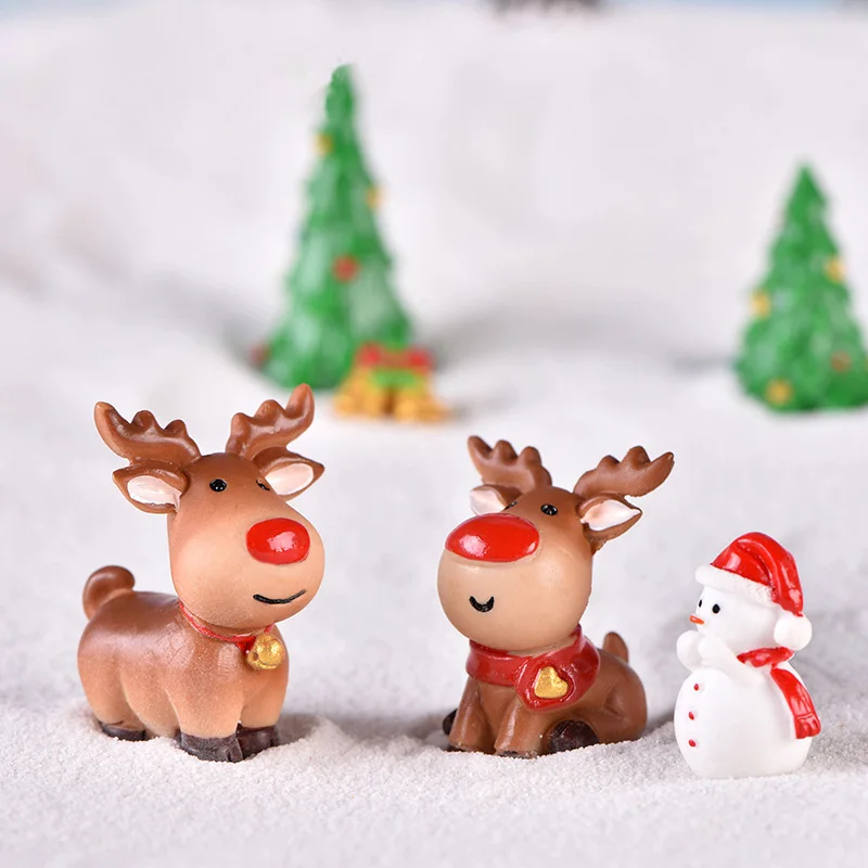 Christmas Deer Santa Claus Sled Tree Snowman Figurine Doll House Home Decor Miniature Garden Decoration Accessories Modern