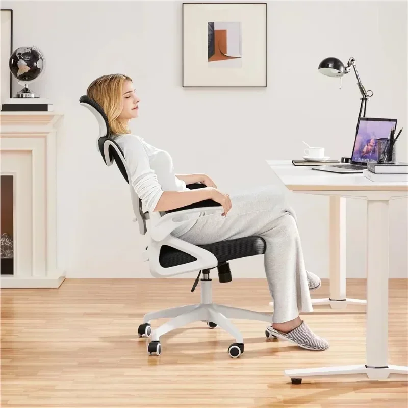 High Back Ergonomic Mesh Office Chair with Adjustable Padded Headrest, White/Black 5