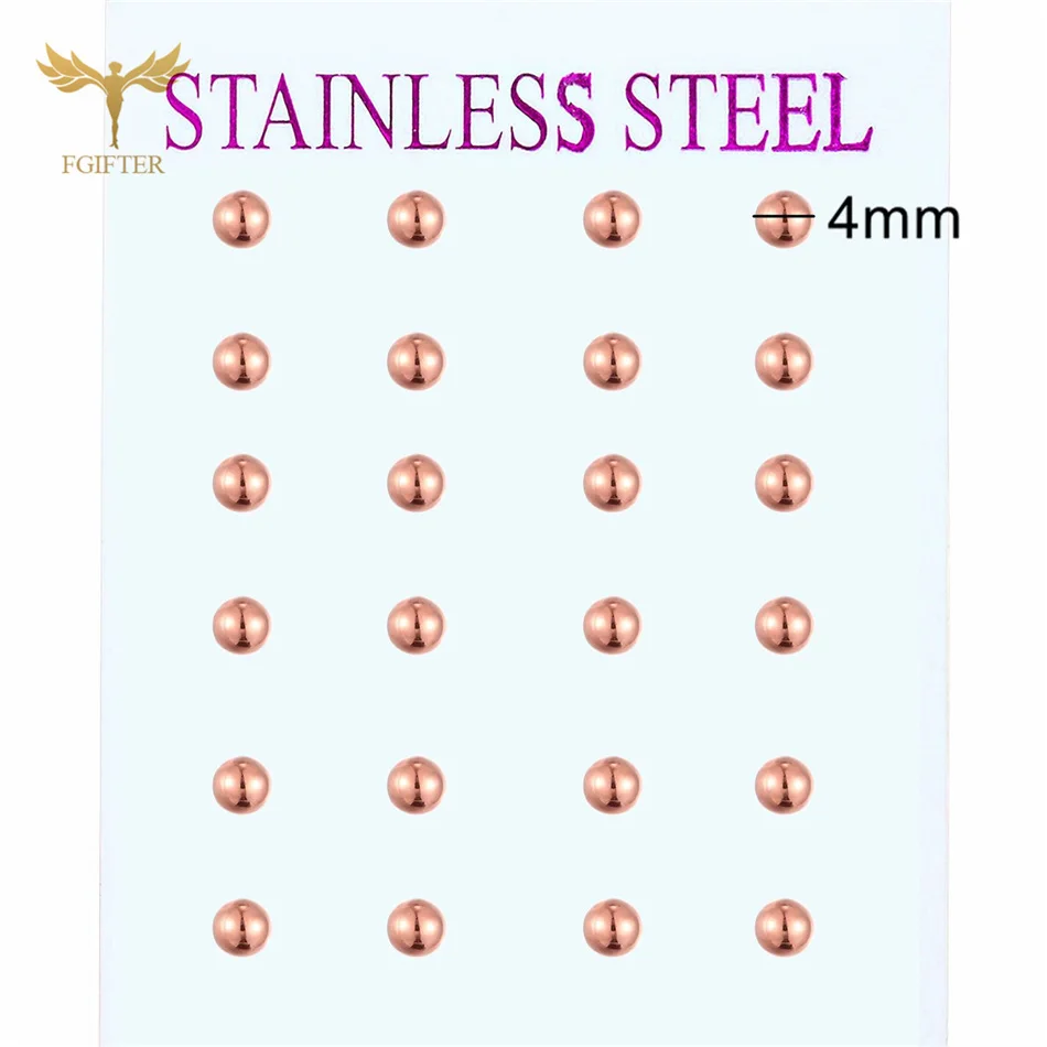 2-8mm Rose Gold Color Ball Earrings Set Minimalist Stud Earring Pink Stainless Steel Jewelry Wholesale Women Bohemia Accessories 3