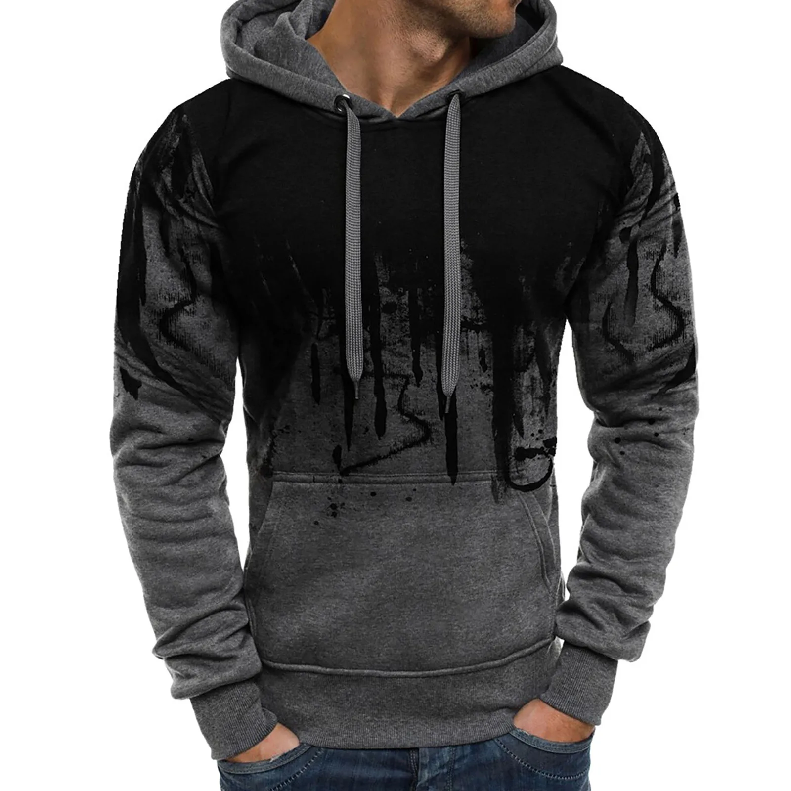 

Fashion 2023 New Man's Long Sleeves Gradient Color Pullover Hoodie Casual Tracksuit Sweatshirt Vintage Streetwear