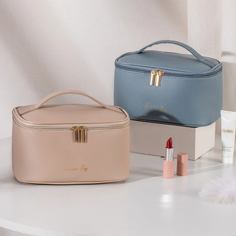 New Cross Pattern PU Leather Cosmetic Bag Waterproof Storage Toiletry Portable Travel Organizer Multifunctional Makeup Bag