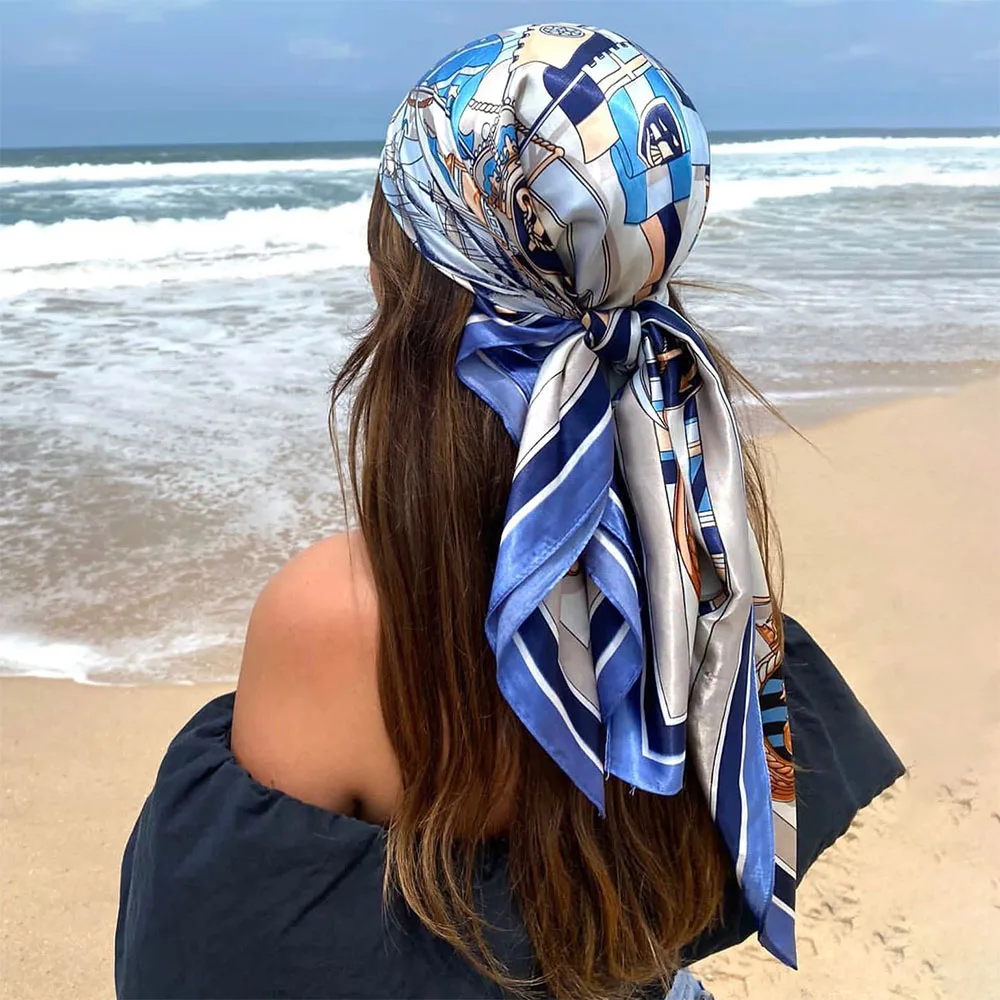 90*90cm Silk Scarf Scarftop Headwraps For Women Vintage Four Seasons Hair  Scarve Hijab Foulard Luxury Bandana Femme Headscarf - AliExpress