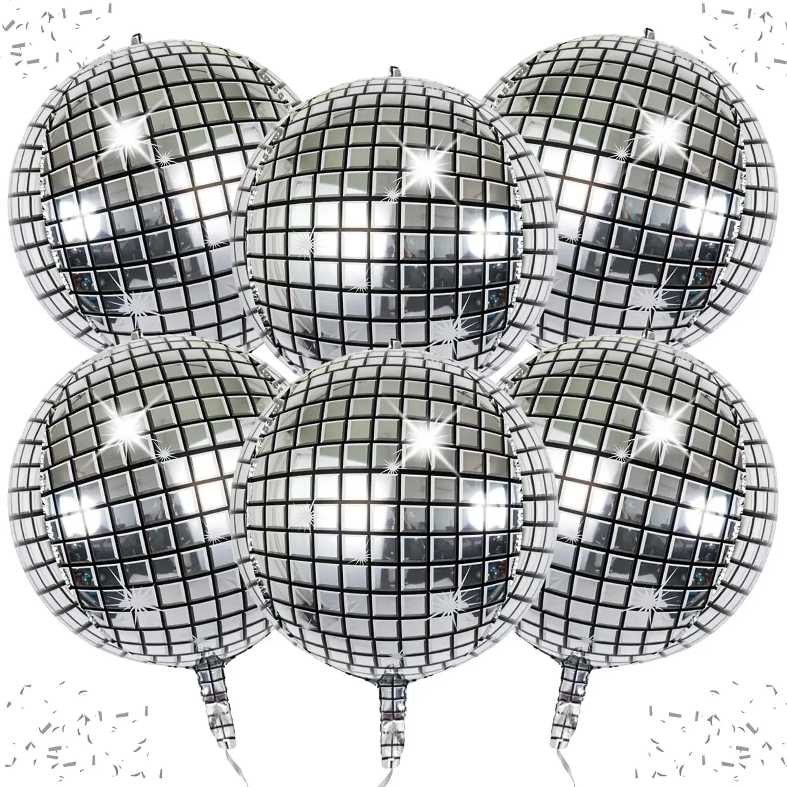 6 Stück 22 Zoll Große Silberne Discokugel-Ballons, Disco-Party-Dekorationen, 4D Kugel-Discoballons für Neujahrsdekorationen 2026