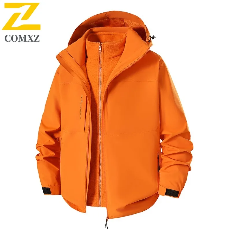 COMXZ Outdoor Hooded Jacket for Men Fashion Hiking Windproof Warm Parka Casual Travel Lightweight Cold Resistant Winter Jackets