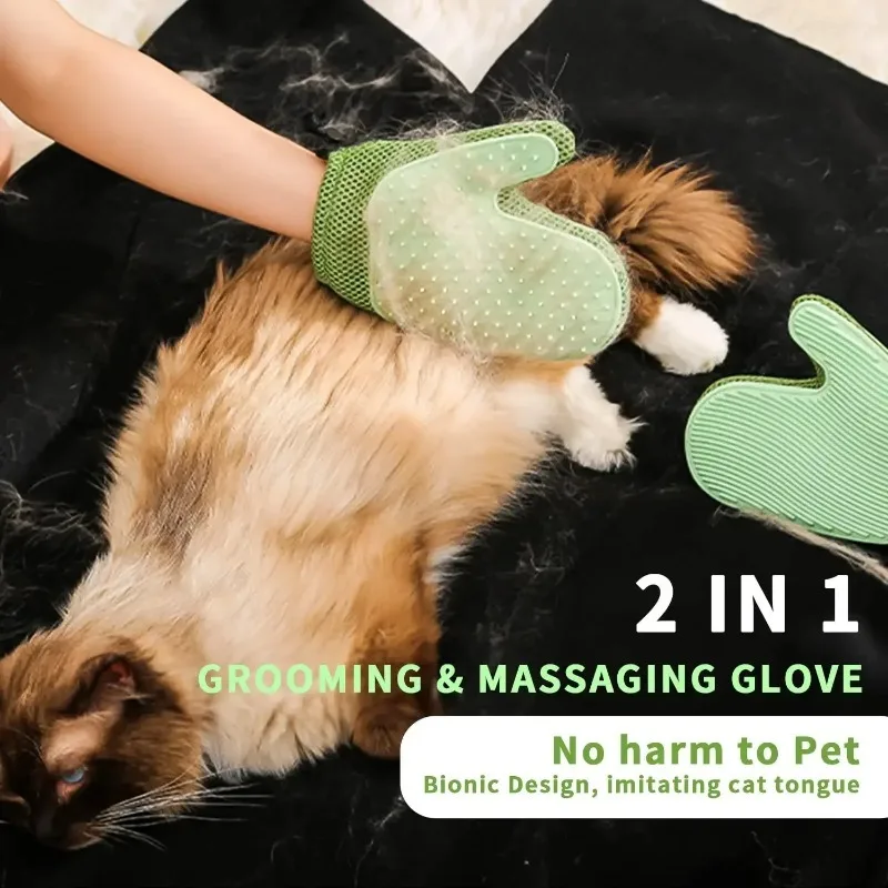 Effizienter Katzen- und Hundehaarpflegehandschuh mit sanfter Massagefunktion, doppelseitige Bürste, stressfrei, leicht von Hand zu waschen, ausziehbarer Handschuh_voghion.com