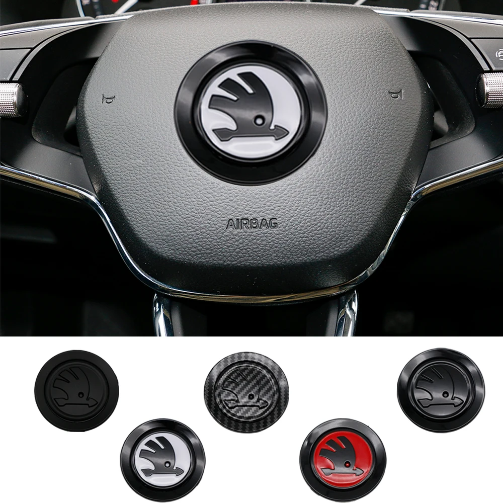 Автомобильный значок на руль, эмблема, наклейка, автомобильные аксессуары для интерьера Skoda Yeti Kodiaq Octavia Karoq Kamiq Fabia Rapid Superb