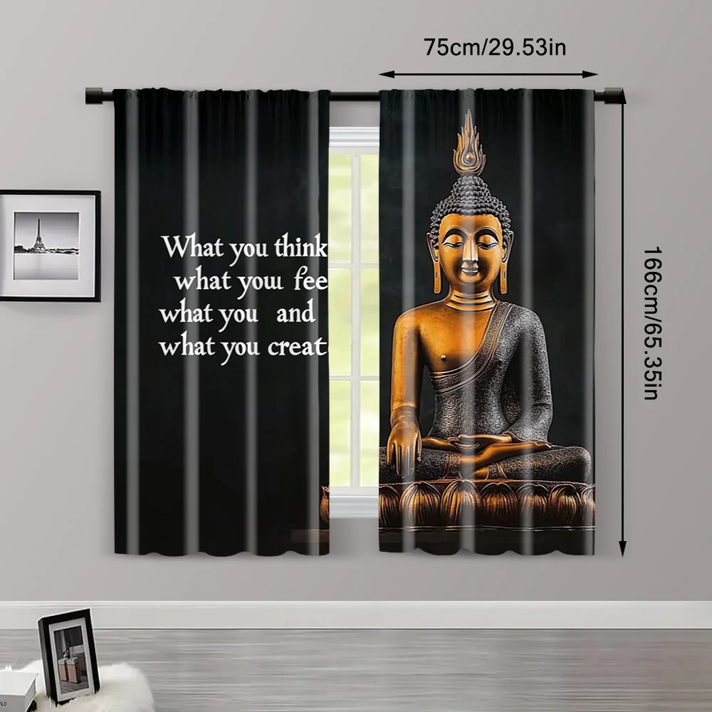 2pcs, Fashionable Curtains Buddha Meditation Versatile Fabric (without rod) Stuff Clearance Ldeal for Bedroom, Living Room, 3