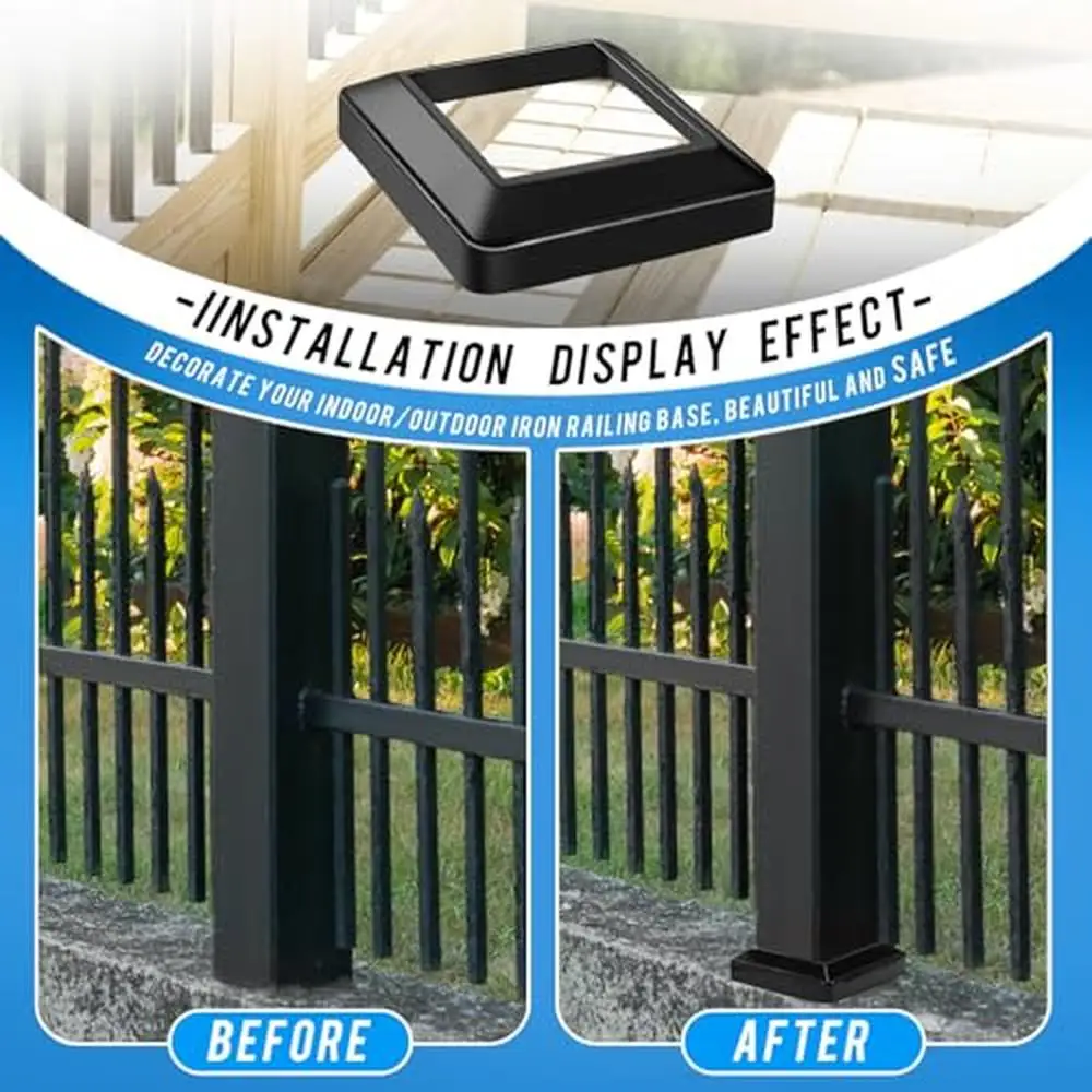 12 Pcs Black 4 x 4" Post Skirt Base Cover Metal Porch Columns Wraps Fence Stair Handrail 3.5 x 3.5" Internal Size Easy Install