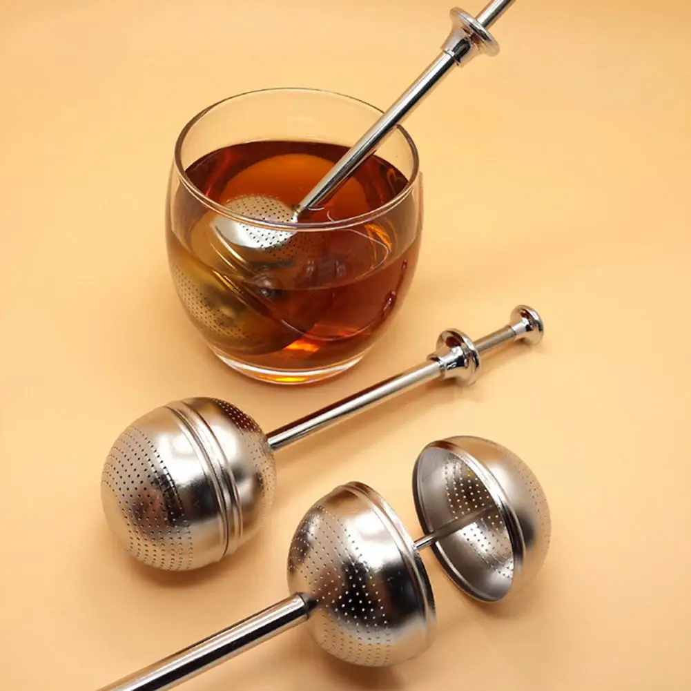Telescopic Handle Tea Infuser Coffee Filter with Stirring Rod Enhanced Stainless Steel Tea Ball Infuser for Loose Leaf