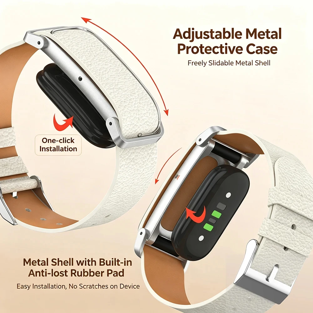 Premium Litchi Grain Leather Watch Strap with Metal Frame - Durable & Breathable
