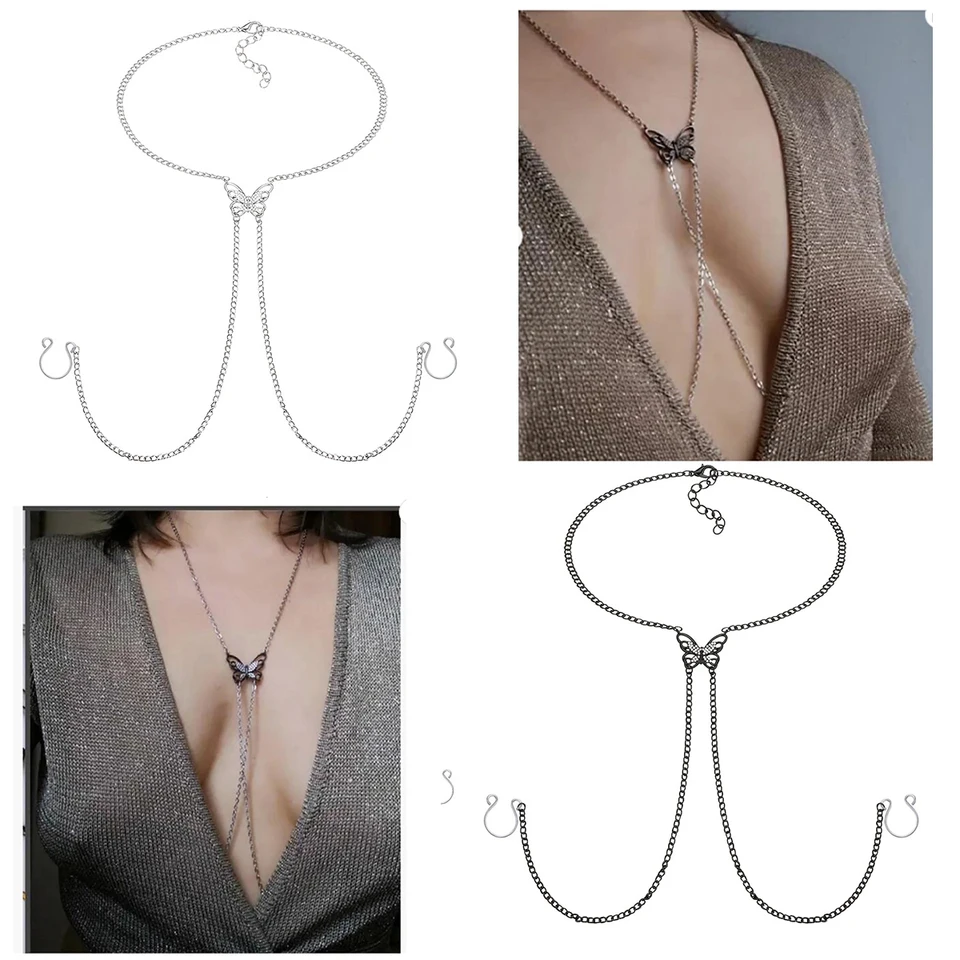 1 Paio Di Anelli Per Capezzoli Finti Con Ciondolo A Farfalla In - Foto 4