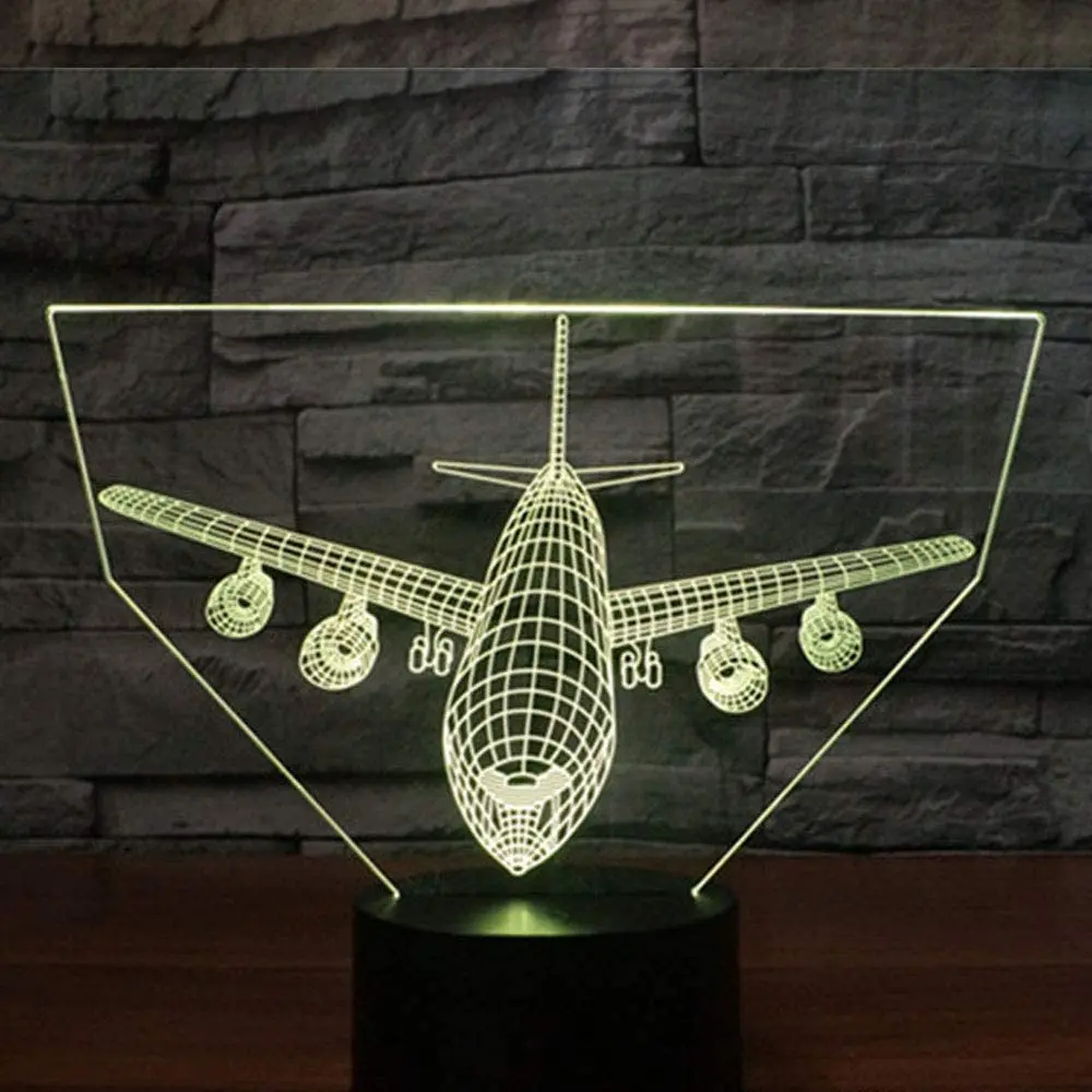 Luminaria Notturna 3D Acrilica Aereo 16 Colori Con Telecomando E Touch, Base USB/Batterie, Mini Lampada Inclusa