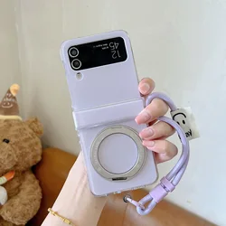 Magnetic 360 Rotating Kickstand Phone Case with Candy Colors and Hinge Protection - Galaxy Z Flip 7 (Light Purple)
