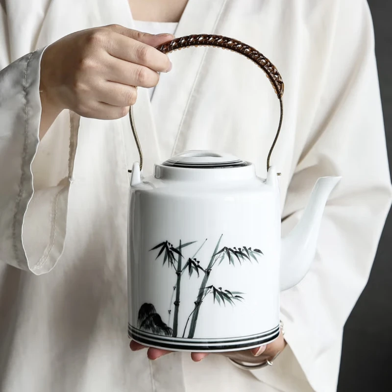 

White Porcelain Large Capacity Ceramic Household Teapot 1.2L Lifting Beam Kettle Cold Water Kettle Hand-painted Bridge Kettle