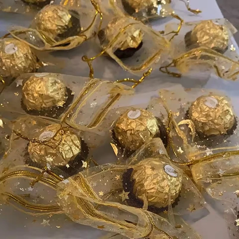 50Pcs Moon Star Drawstring Organza Bags Ramadan Decoration Eid Mubarak Gift Packaging Charm Jewelry Pouch Wedding Party Supplies