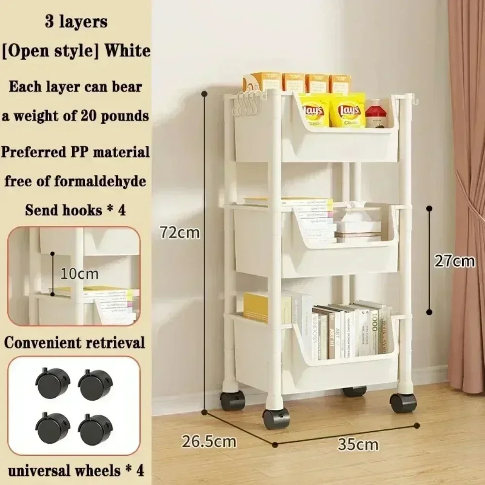 Trolley Bookshelf Movable Bookshelf Mobile Kitchen Storage Rack Snack Cart Storage Rack Multi-Layer Storages Shelve With Wheels