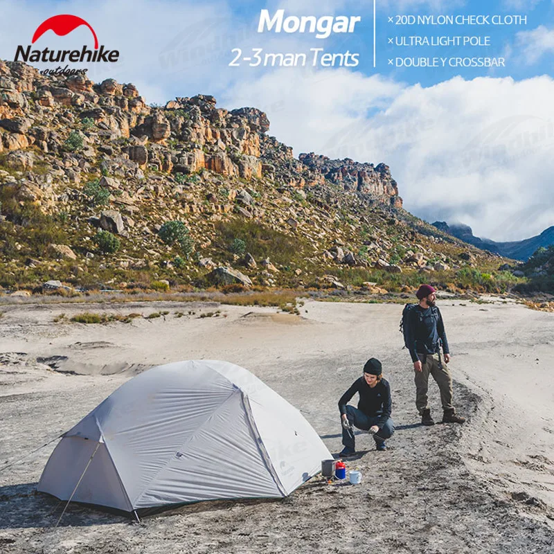Naturehike Mongar 2 Persons Tent Waterproof 15D Nylon Fabric Camping Tent Ultralight Large Inner Space Tourist With Mat