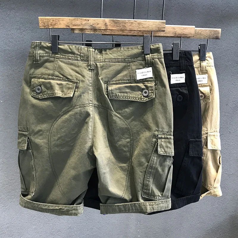 Sport Shorts Heavyweight Washed Fabric Army Green Multi-pocket Overalls Men's Loose Straight Casual Shorts Outdoor Trekking Tooling Clothes