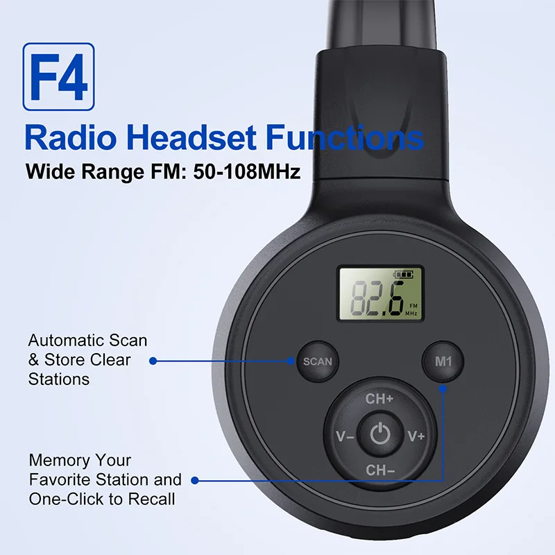 Portable FM Radio 50-108MHZ Radio Receiver Foldable Headphones Built-in Mic Support Auto Scan& Store Station with AUX Cable