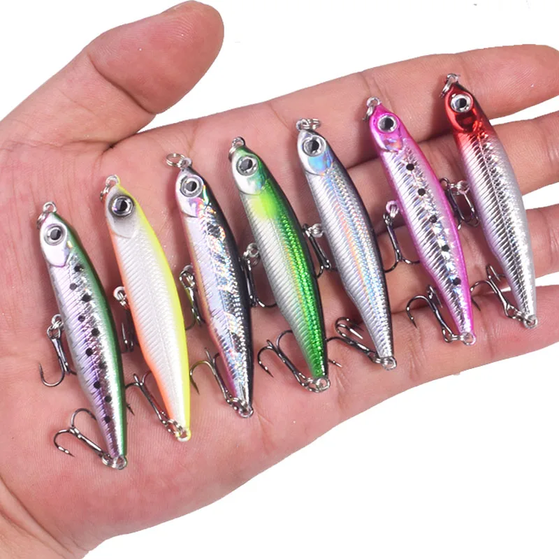 1 Pcs Vibrating Sinking Pencil​ Fishing Lures 6.3cm 6g Wobbles Plastic Artificial Hard Bait With 10# Hook​ for Bass Pike Tackle​