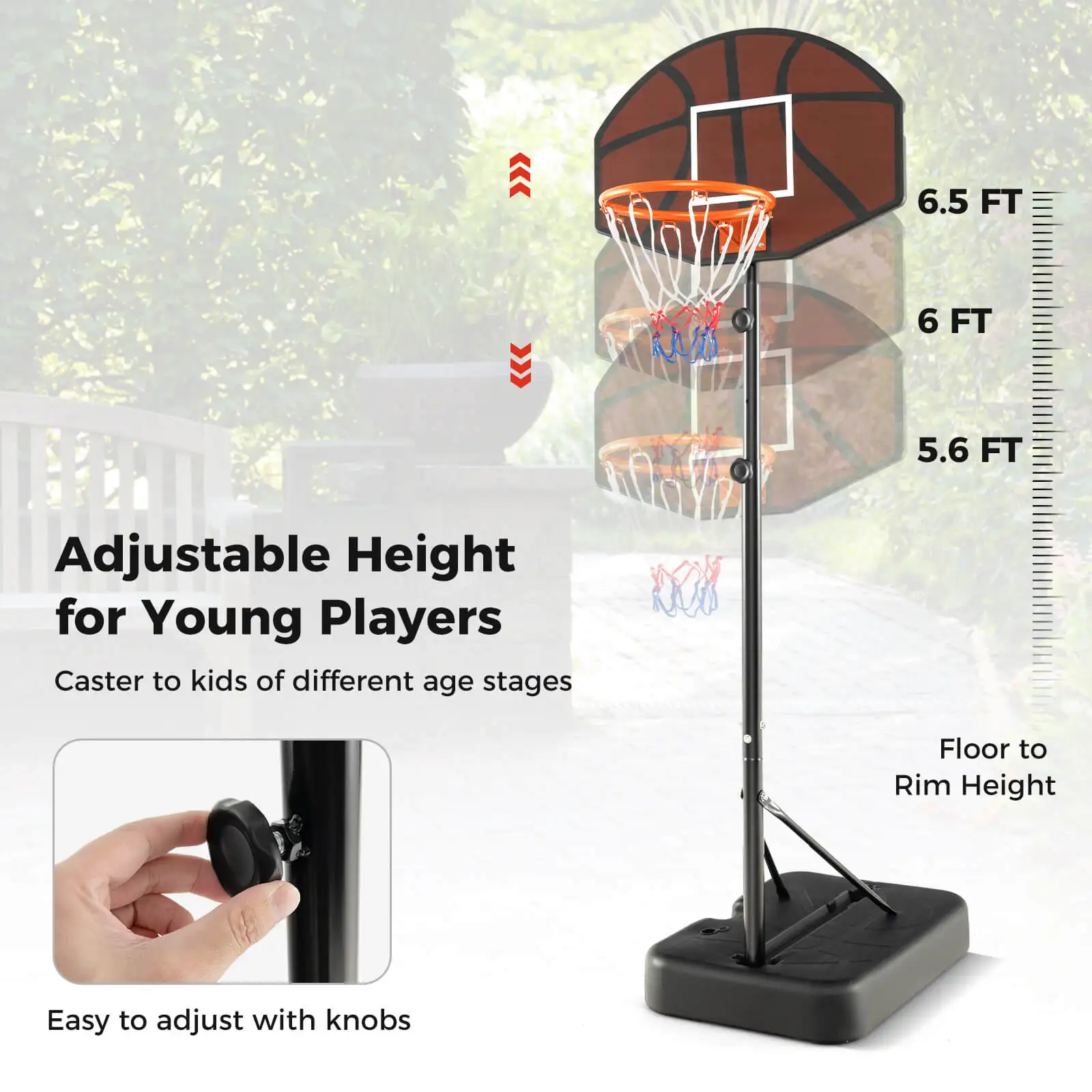 Basketball Hoop 5.6-6.5 FT Height Adjustable for Kids w/ Shatterproof Backboard 5