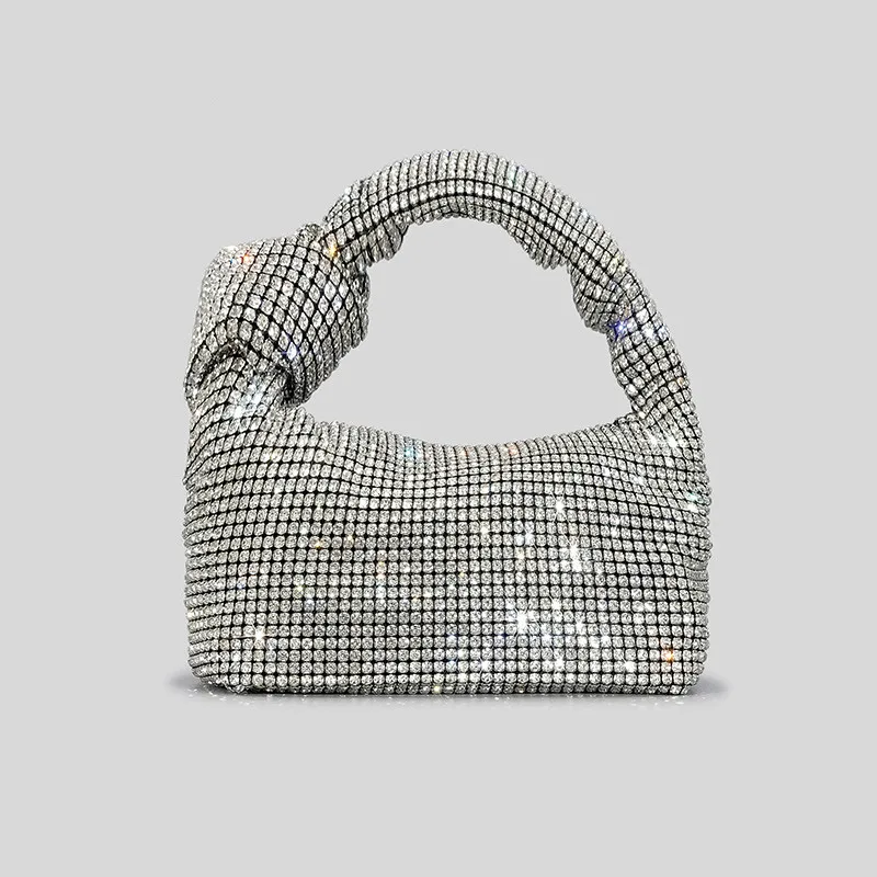 Handle Rhinestones Knot Evening Bags Silver Crystal Top Handle Bag
