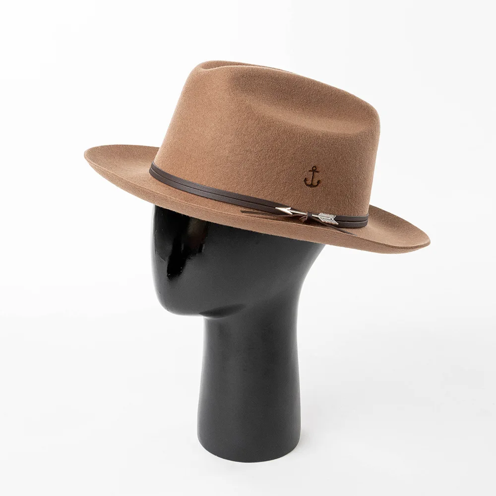 Damen-Fedora-Hut aus 100 % Wolle, Trilby-Kappen, breite Upturn-Krempe, Jazz-Kappe mit Pfeil, Ledergürtel für kirchliche Hochzeitsfeier – Detail 23