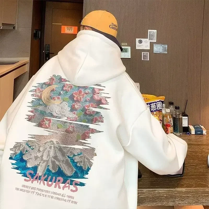 New Hooded Sweatshirt Men's Spring and Fall Fashion Personality Printing American Drop-shoulder Versatile Hoodies Men Clothing