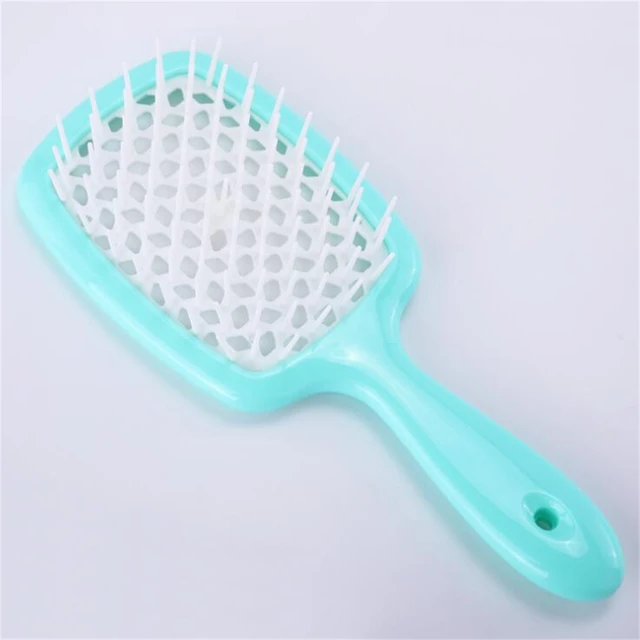 Tangled Hair Comb Detangling Hair Brush Large Plate Massage Combs Hollow Out Hair Brushes Barber Comb Salon Hair Styling Tools Cyan