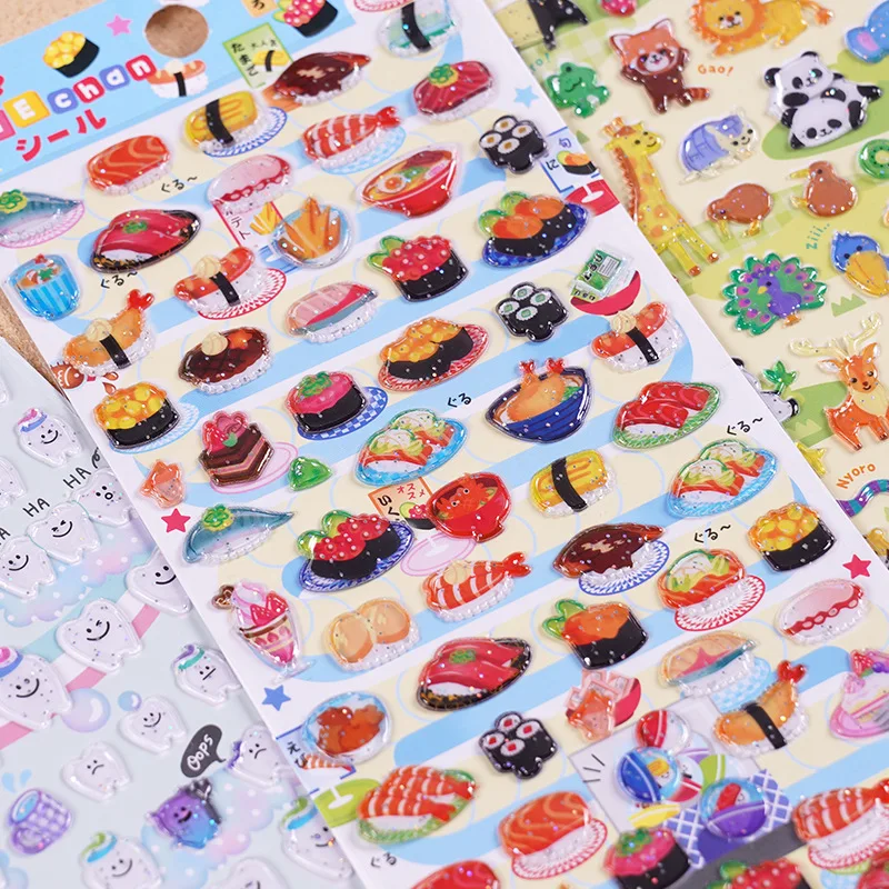4 pcs/lot Kawaii Glittering 3D Sushi Sea Animals Vehicles Stickers Scrapbooking Diy Journal Stationery Sticker Gift Deco Art