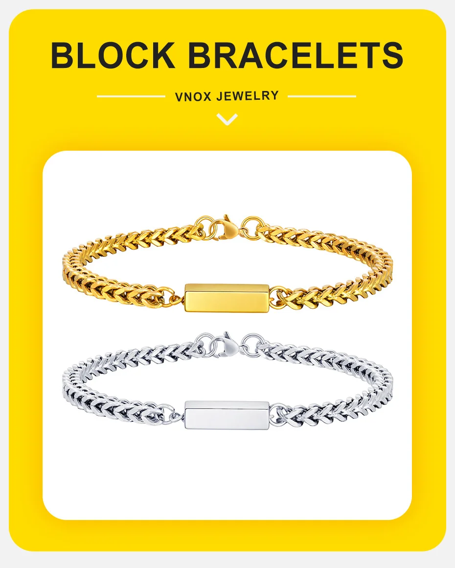 Vnox-Armband mit quadratischen Kettengliedern für Männer und Jungen, wasserdichtes Edelstahl-Armband, stilvolle Geschenke zum Vatertag – Detail 1