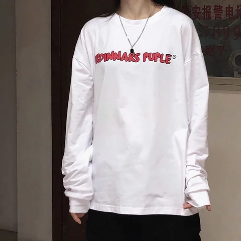autumn black Top letter Print T Shirt Women Patchwork T-shirts Femme Funny long Sleeve Harajuku Tee shirt Camisetas Mujer