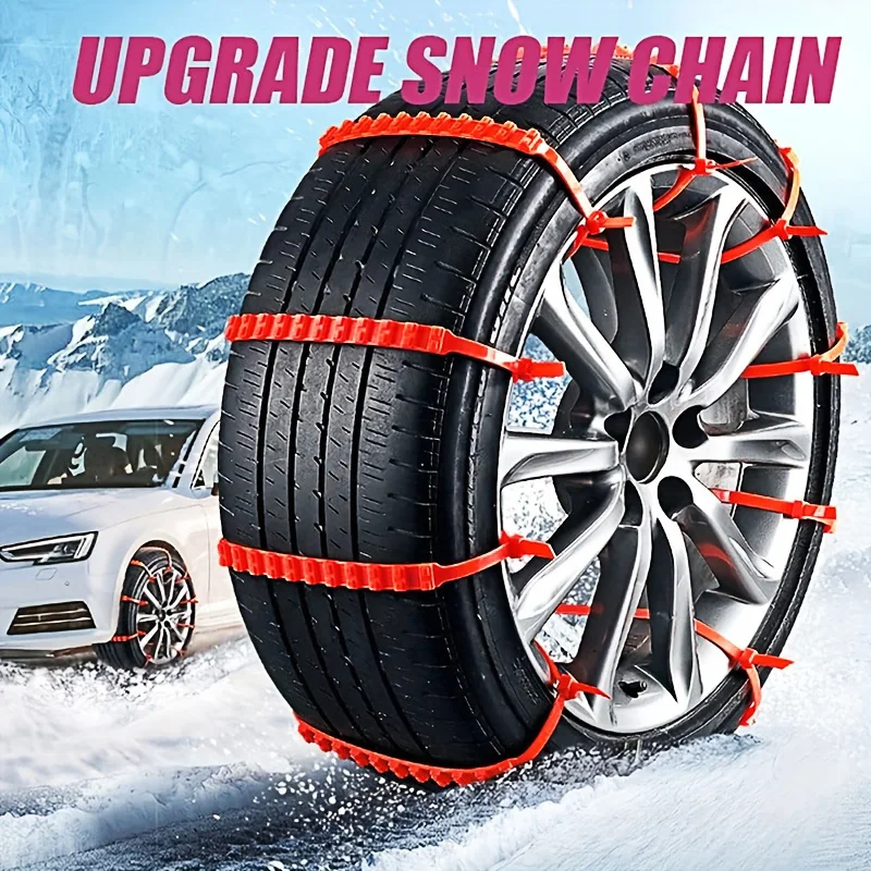 AAZRZRZ 24 pcs snow tire chain skid chain Adjustable nylon zipper tie track claw emergency strap Durable stable skid red