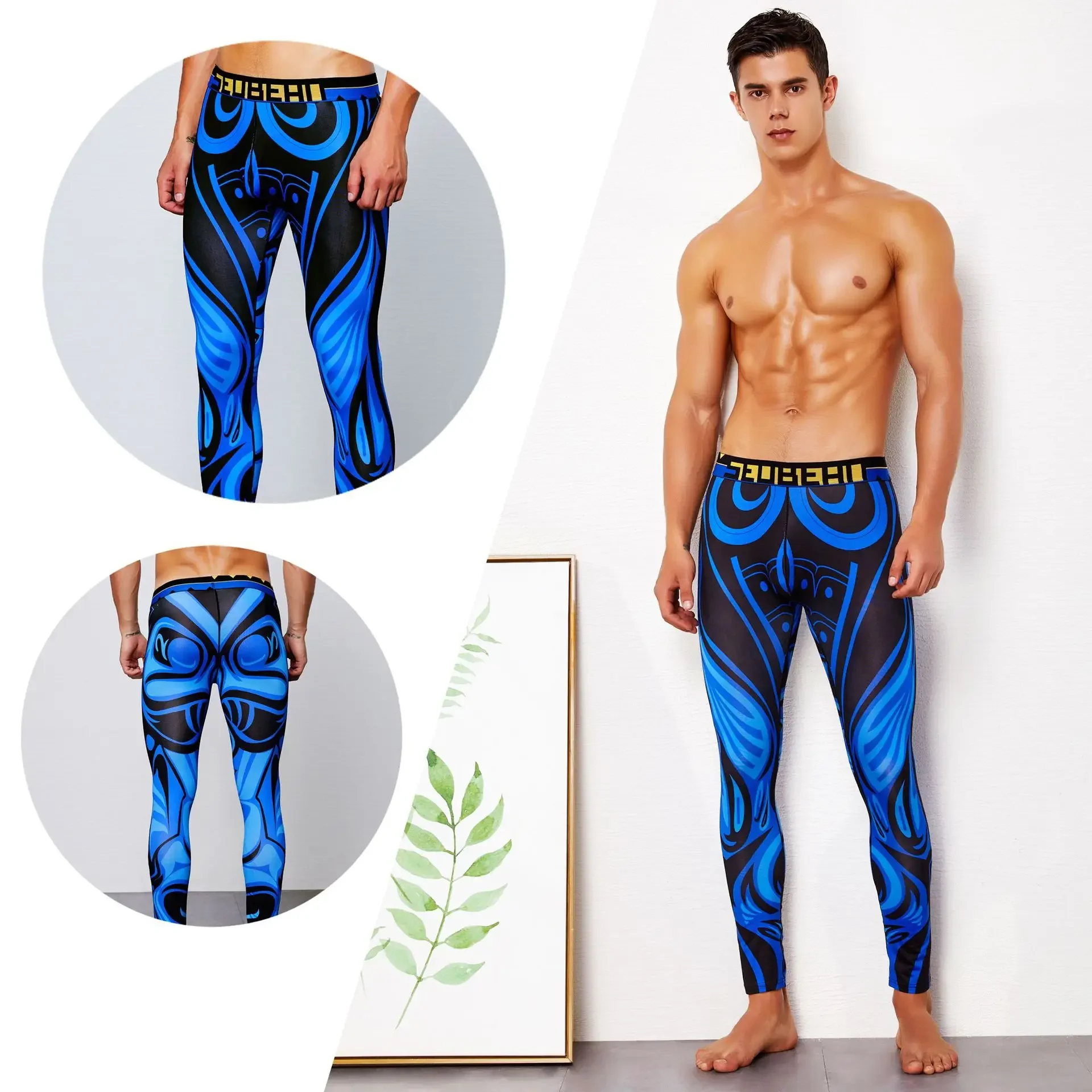 Autumn Winter Men Running Tights Elastic Printed Sweatpants Running Jogging Fitness Gym Workout Exercise Leggings Activewear