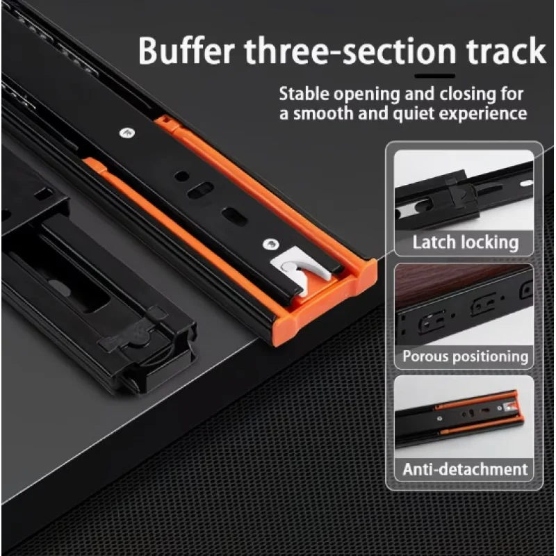 Enhanced Metal Buffer Mute Drawer Slides, Adjustable 12-20 Inch Width, Three-Section Design
