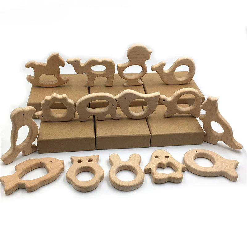 

Handmade Wooden Organic Safe Pendent Natural Beech Cut Animal DIY Pacifier Chain Jewelry Making Handmade Accessories