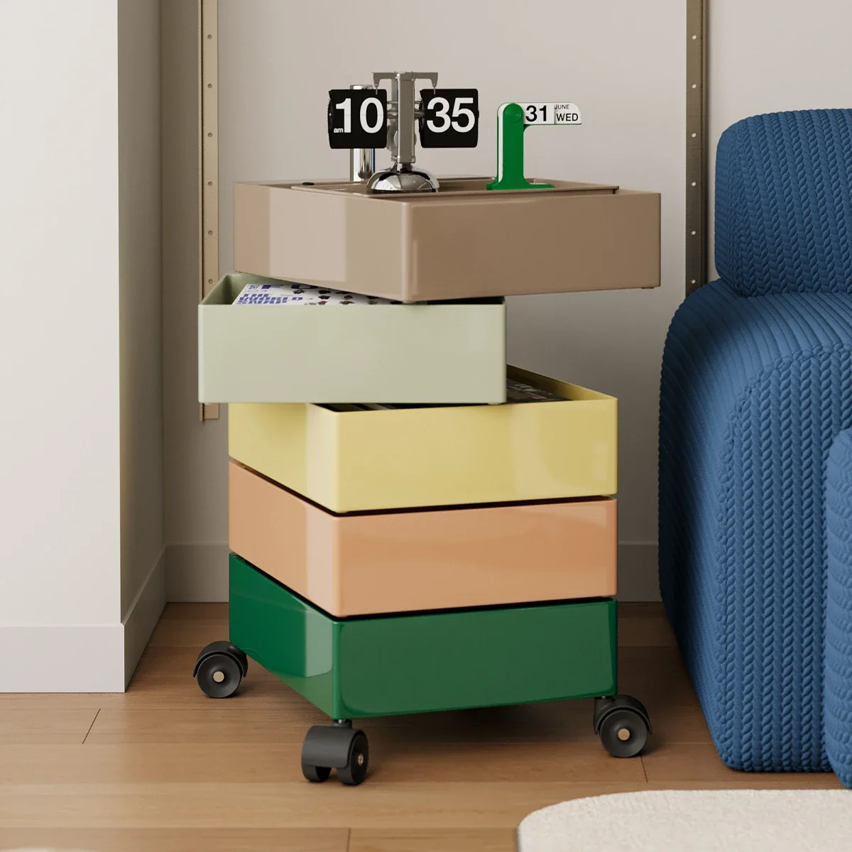Mid Century Mobile Nightstands Wheels Organizers Modern Small Space Side Table Center Aesthetic Nachttisch Bedroom Decoration
