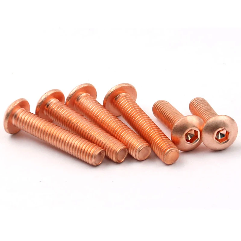 M3M4M5M6M8 T2 Pure Copper Round Socket Head Hexagon Socket Screw ISO7380 with High Conductivity Hexagon Machine Screw 1~10Pcs