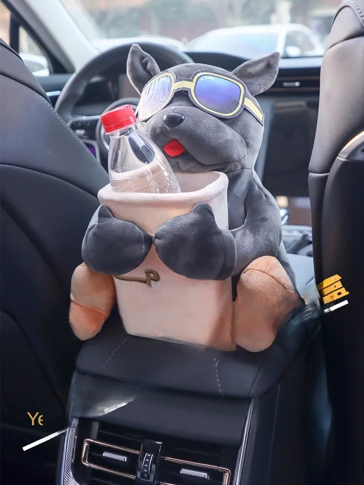 Car tissue holder tissue box car interior accessories Car Mounted Tissue Box 2-in-1 Cartoon Plush Doll Auto Armrest Box Hanging Paper Drawer Storage Car Trash Can And Tissue Holder