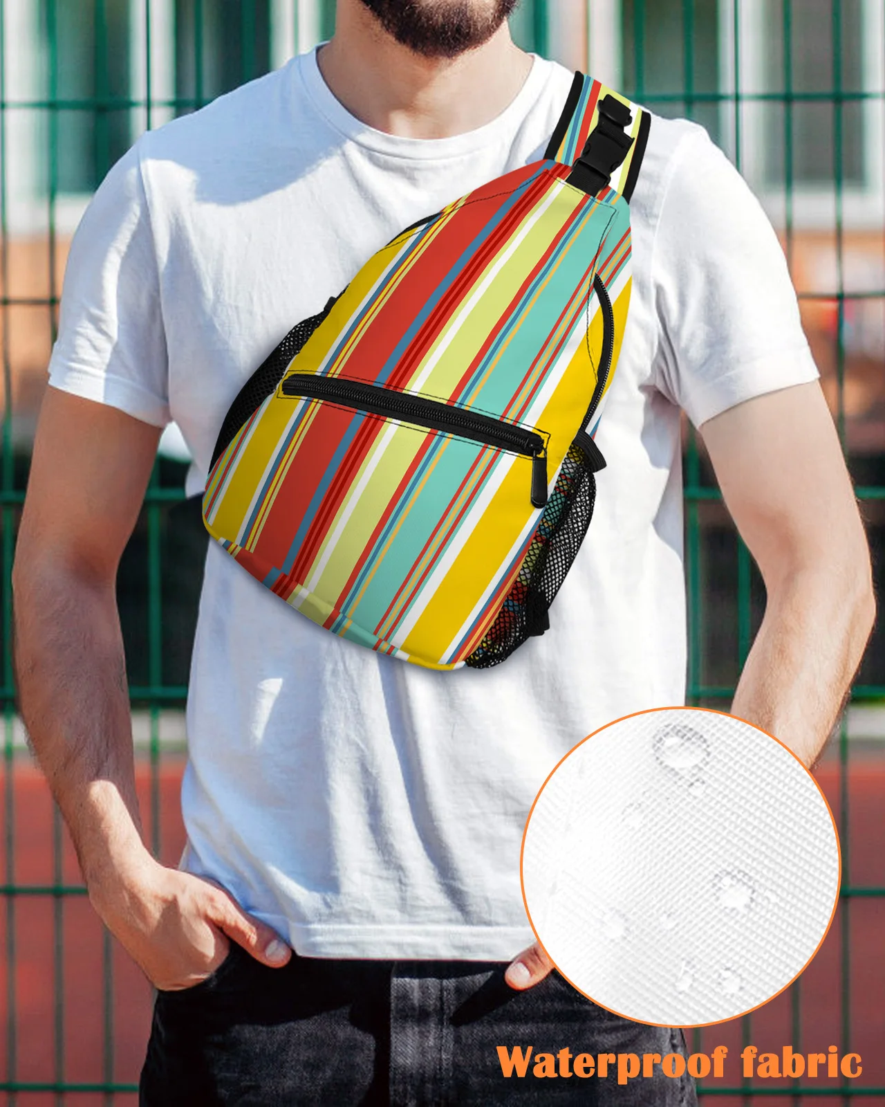 

Colorful Stripes Chest Bag for Men Women Casual Crossbody Bag Outdoor Travel Climb Waterproof Sling Bag