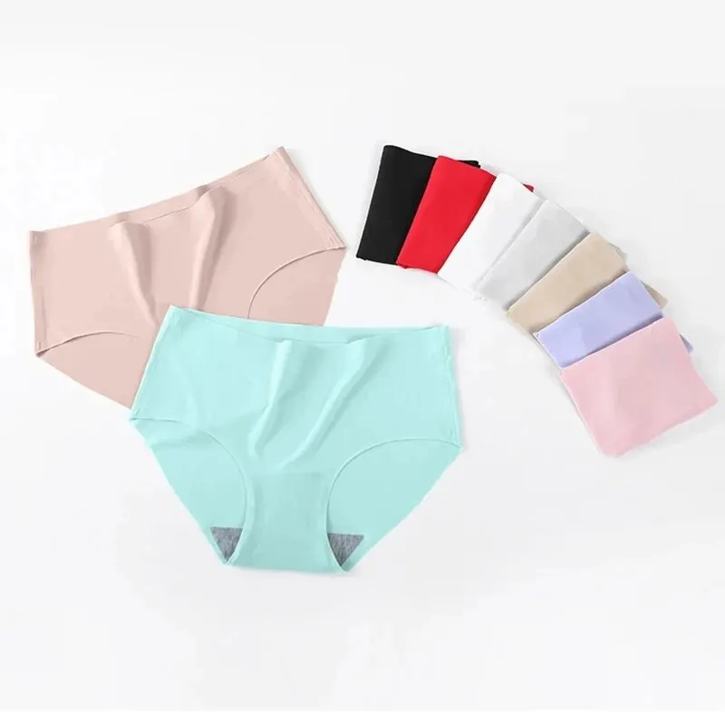 9 PCs/Lot Seamless Ice Silk women underwear Monochrome Middle Waist Sexy Briefs