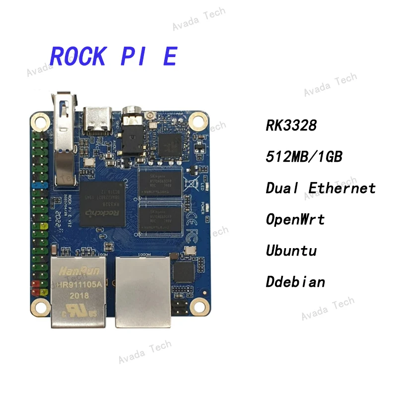 

Avada Tech Rock Pi E Rockchip RK3328 1GB/512MB DDR3 SBC/Single Board Computer support Debian/Ubuntu/OpenWRT same as Nanopi R2S