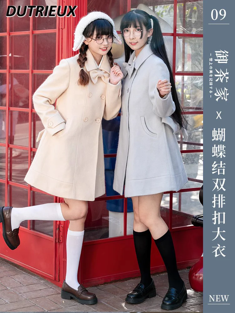 

Sweet Bow Double-Brewed Woolen Coat Women's Mid-Length Wool Trench Coat Autumn and Winter New Cashmere Coats Female Overcoat