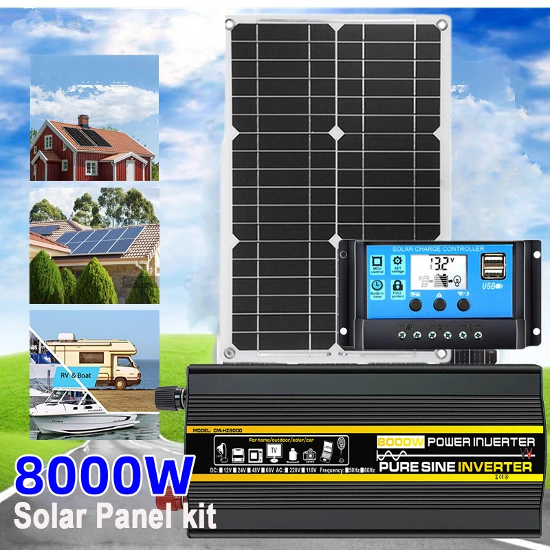 Solar Panel Inverter Kit Dc12V To Ac 220V Solar System Complete With  Controller